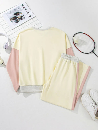 Color Block Round Neck Top and Pants Set - Style Chic Couture