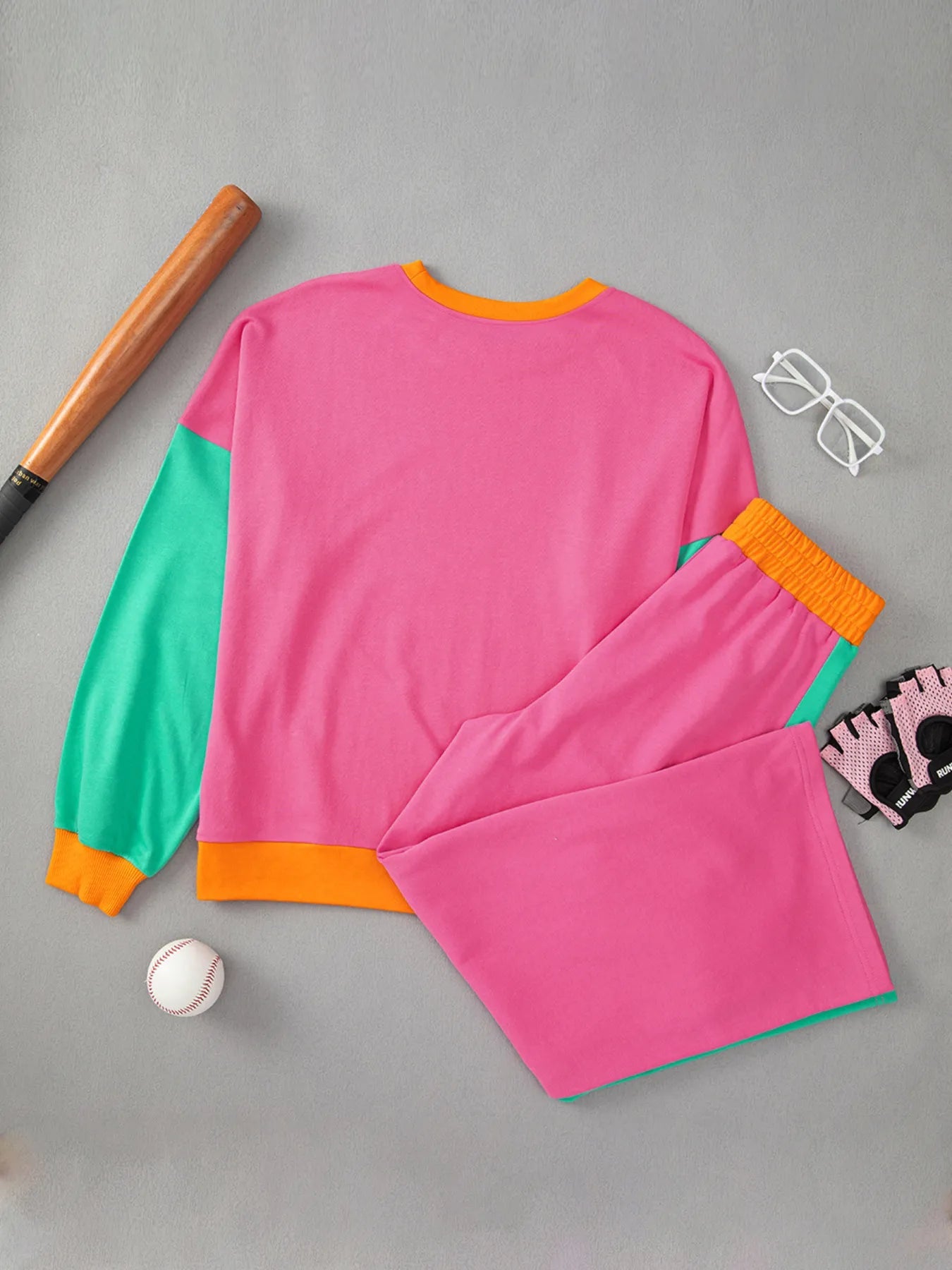 Color Block Round Neck Top and Pants Set - Style Chic Couture