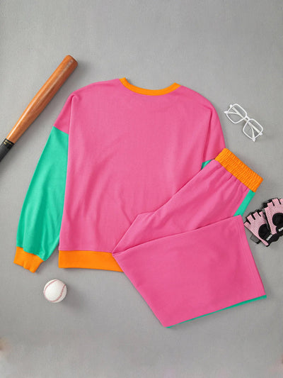 Color Block Round Neck Top and Pants Set - Style Chic Couture