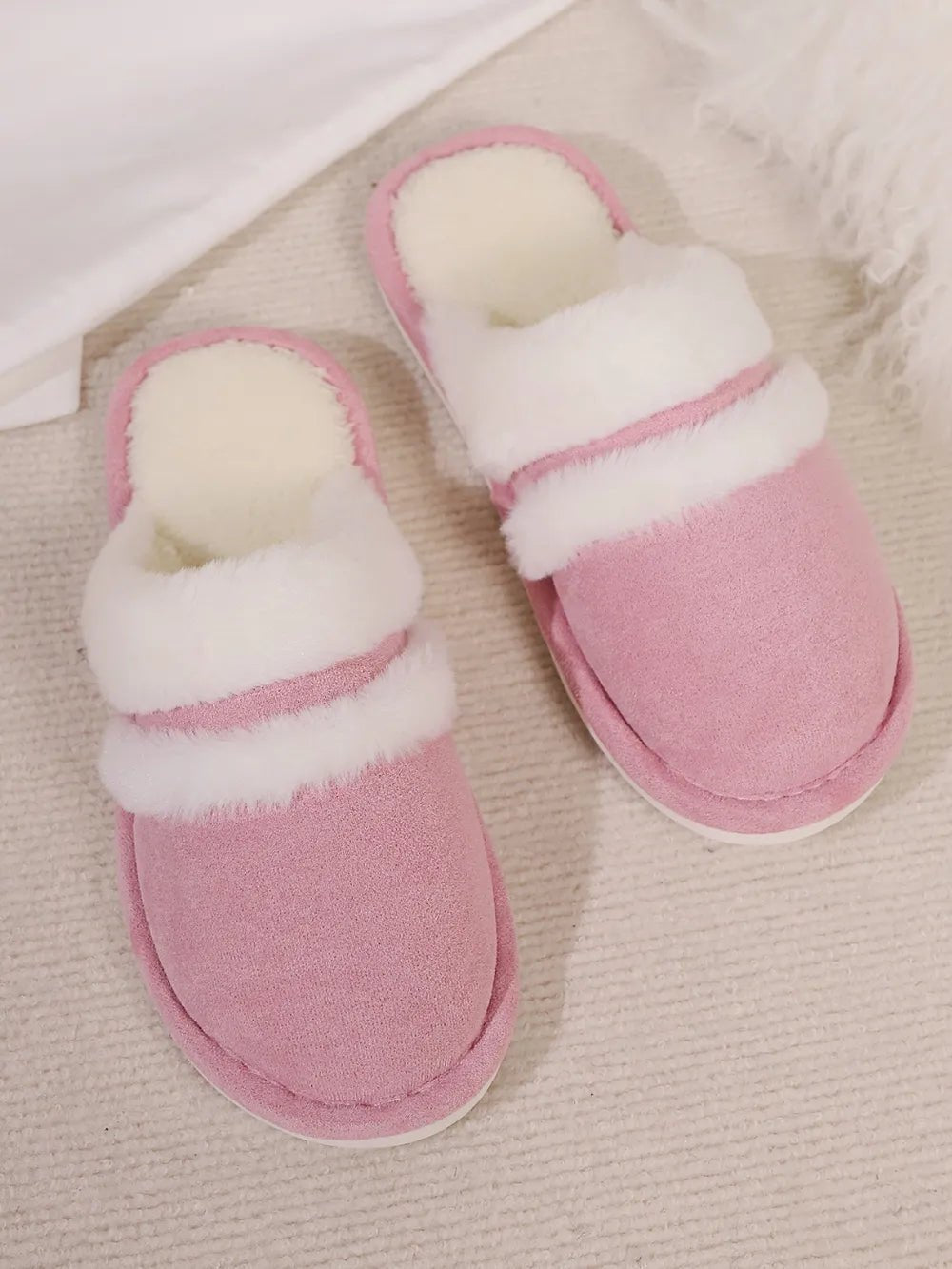 Contrast Faux Fur Round Toe Slippers - Style Chic Couture