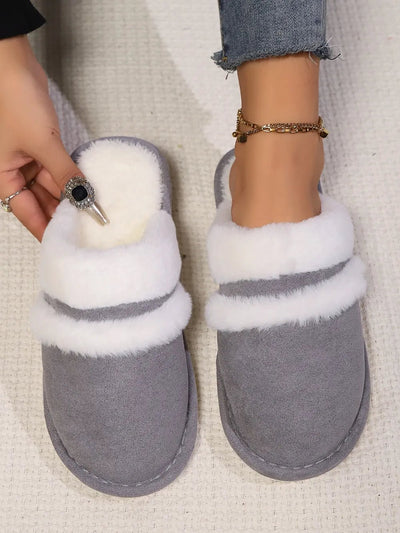 Contrast Faux Fur Round Toe Slippers - Style Chic Couture