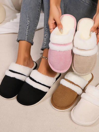 Contrast Faux Fur Round Toe Slippers - Style Chic Couture
