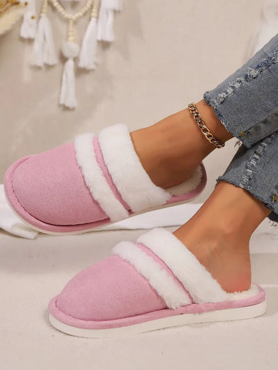 Contrast Faux Fur Round Toe Slippers - Style Chic Couture