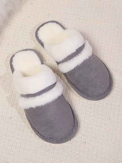 Contrast Faux Fur Round Toe Slippers - Style Chic Couture