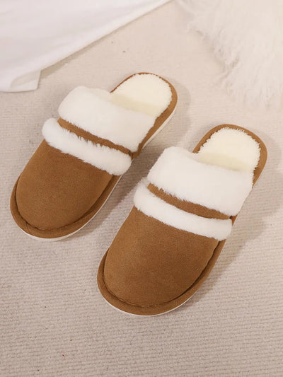 Contrast Faux Fur Round Toe Slippers - Style Chic Couture