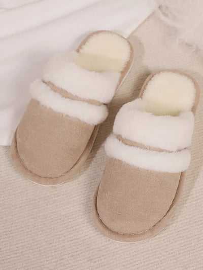 Contrast Faux Fur Round Toe Slippers - Style Chic Couture