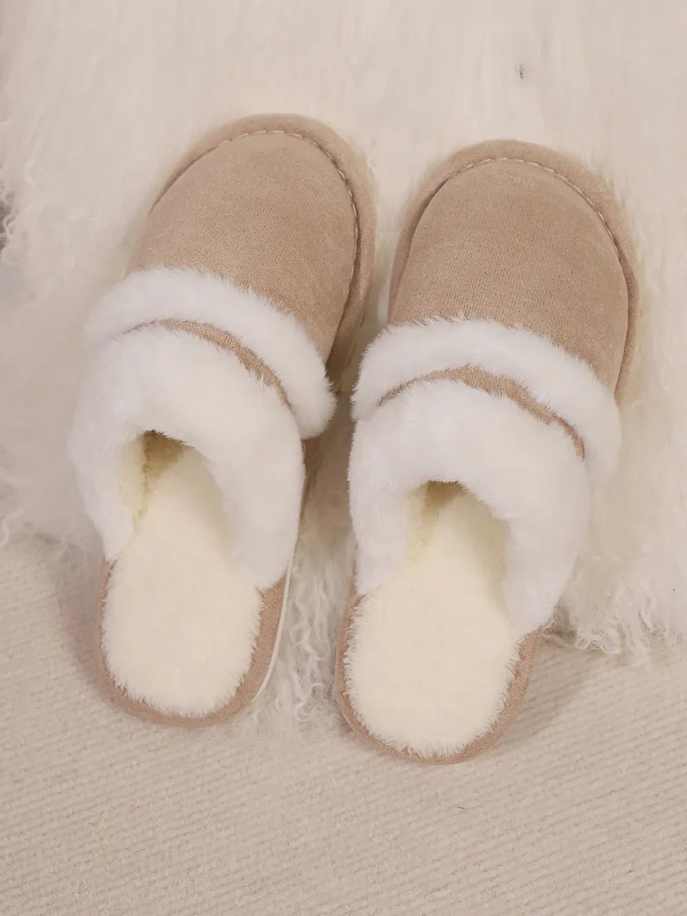 Contrast Faux Fur Round Toe Slippers - Style Chic Couture