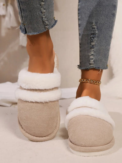 Contrast Faux Fur Round Toe Slippers - Style Chic Couture