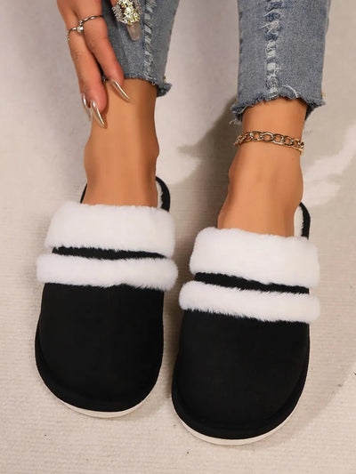 Contrast Faux Fur Round Toe Slippers - Style Chic Couture