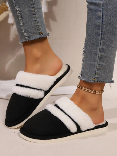 Contrast Faux Fur Round Toe Slippers - Style Chic Couture