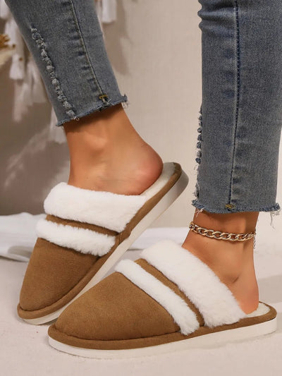 Contrast Faux Fur Round Toe Slippers - Style Chic Couture