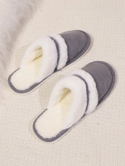 Contrast Faux Fur Round Toe Slippers - Style Chic Couture