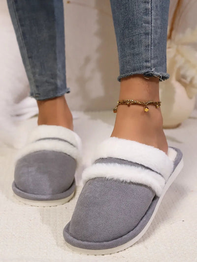 Contrast Faux Fur Round Toe Slippers - Style Chic Couture