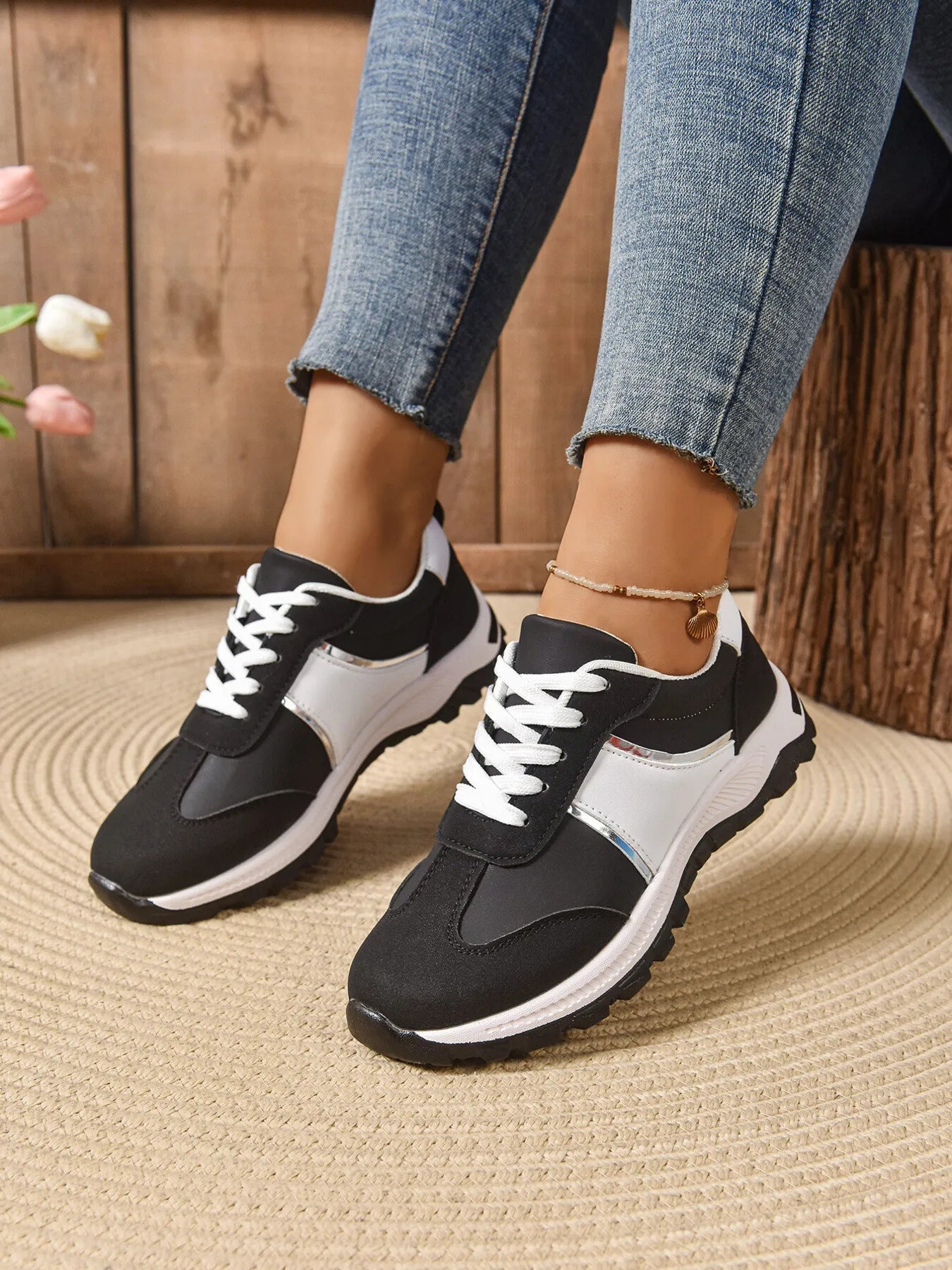Contrast Lace Up Sneakers - Style Chic Couture