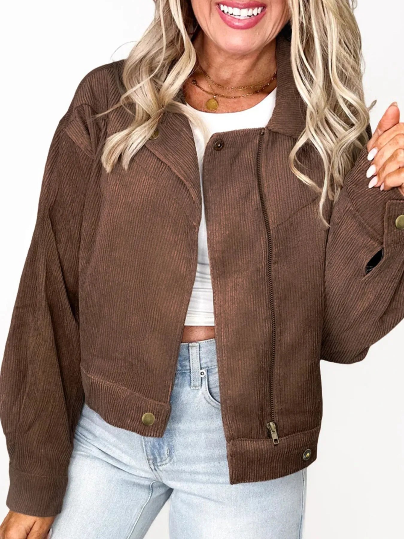Corduroy Cropped Bomber Jacket - Style Chic Couture