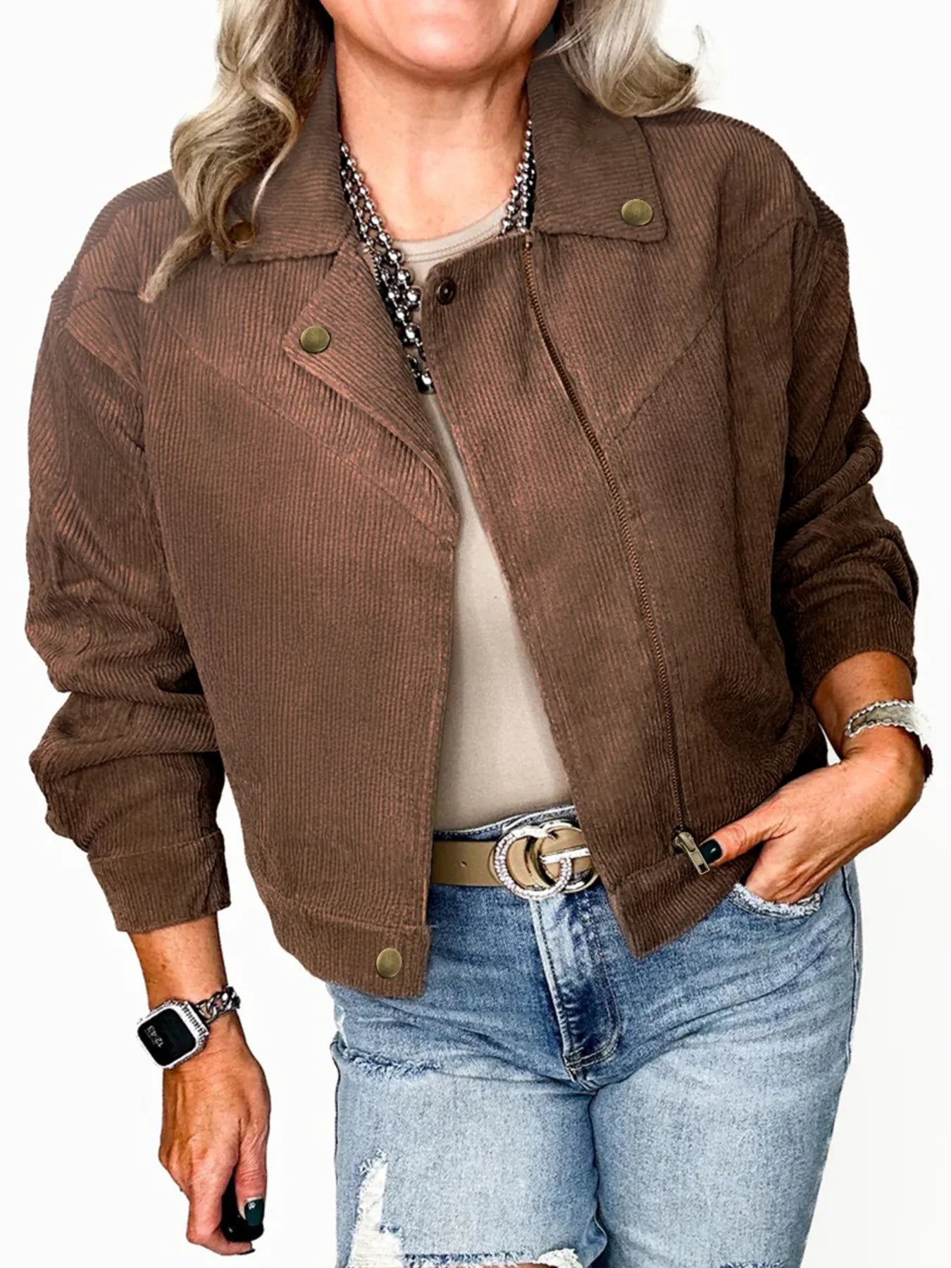 Corduroy Cropped Bomber Jacket - Style Chic Couture
