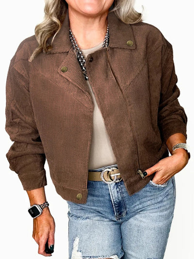 Corduroy Cropped Bomber Jacket - Style Chic Couture