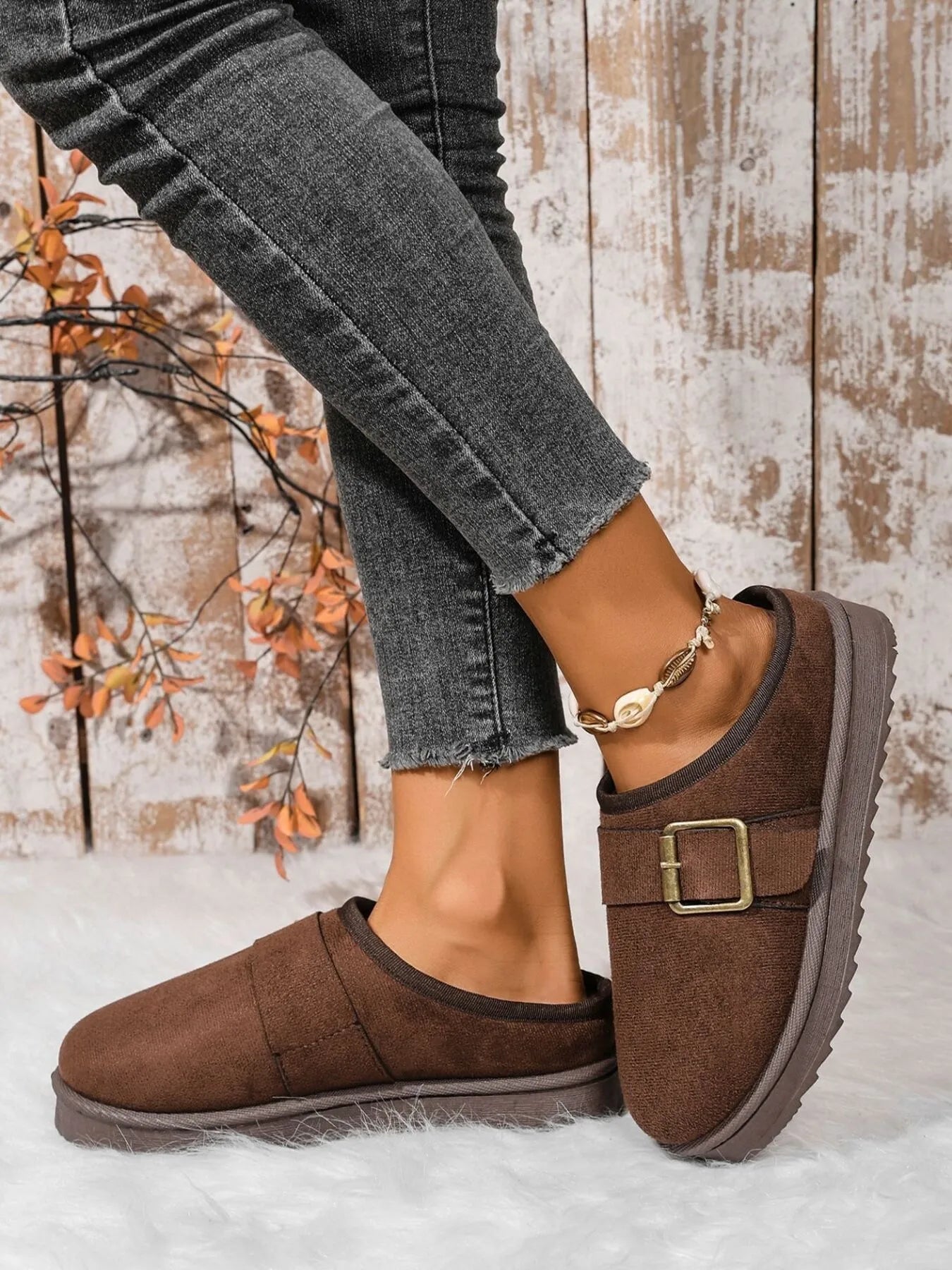 Buckle Suede Cozy Winter Slippers