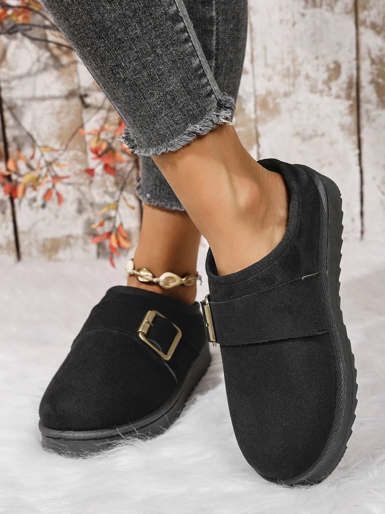 Buckle Suede Cozy Winter Slippers