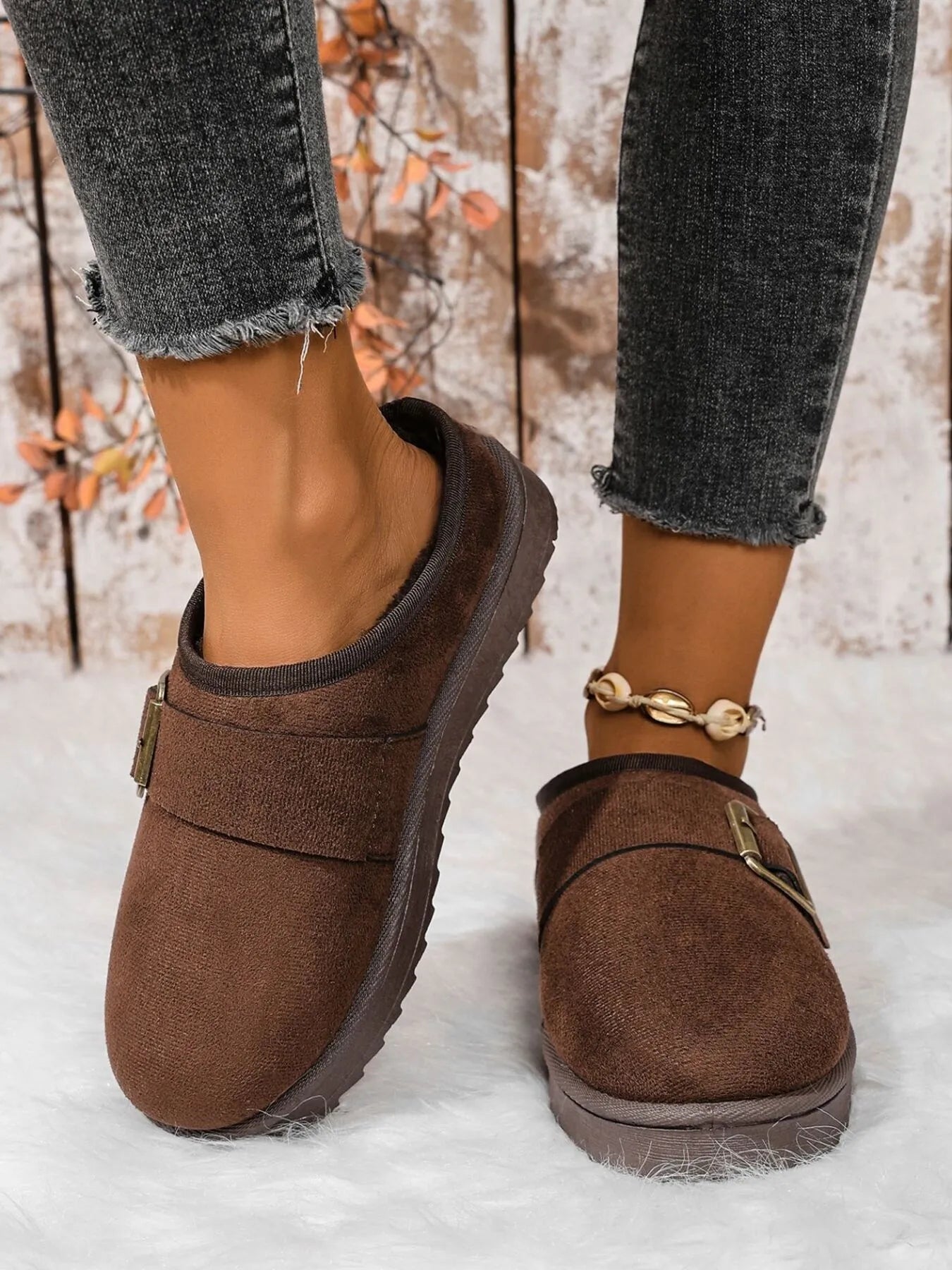Buckle Suede Cozy Winter Slippers
