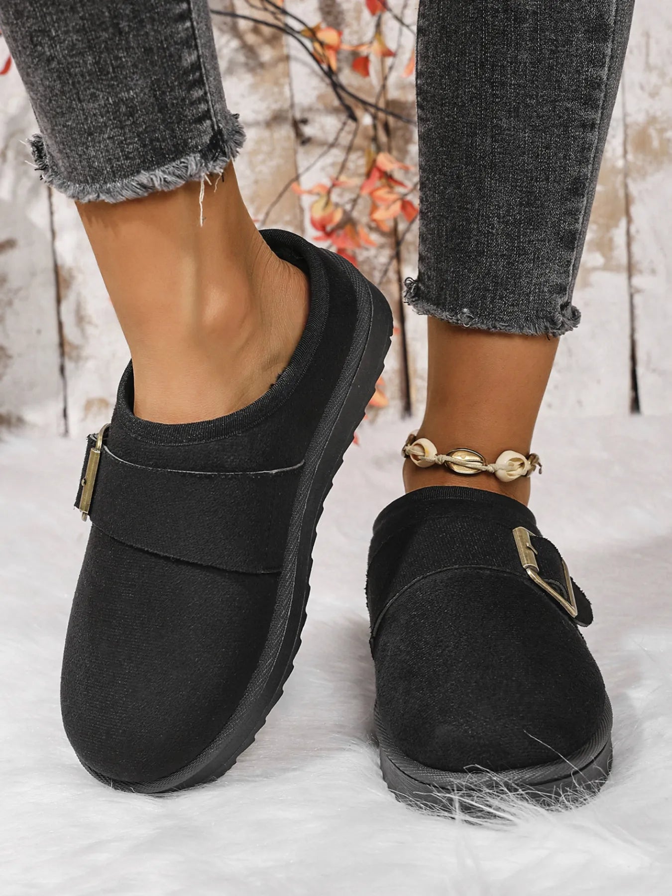 Buckle Suede Cozy Winter Slippers