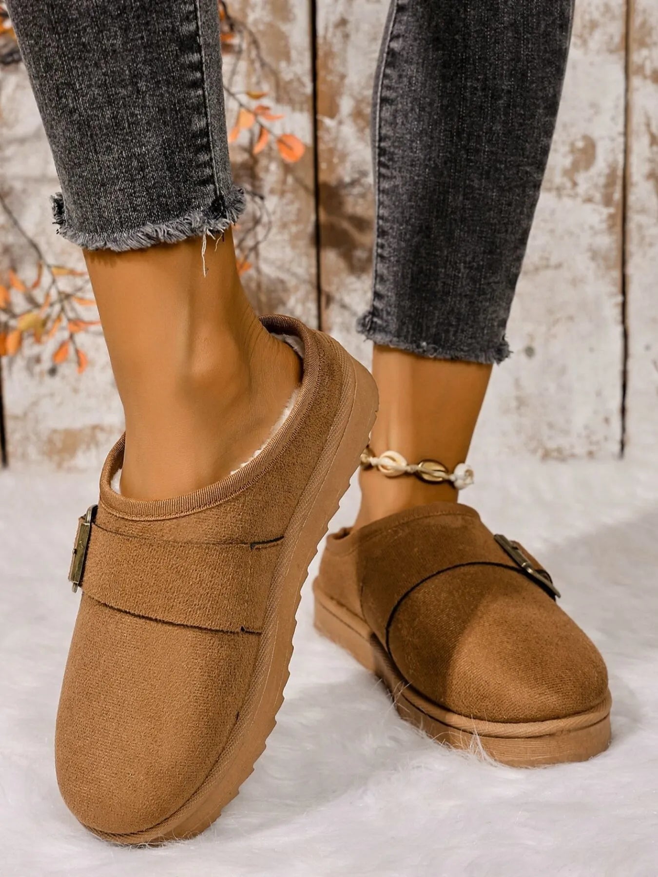 Buckle Suede Cozy Winter Slippers