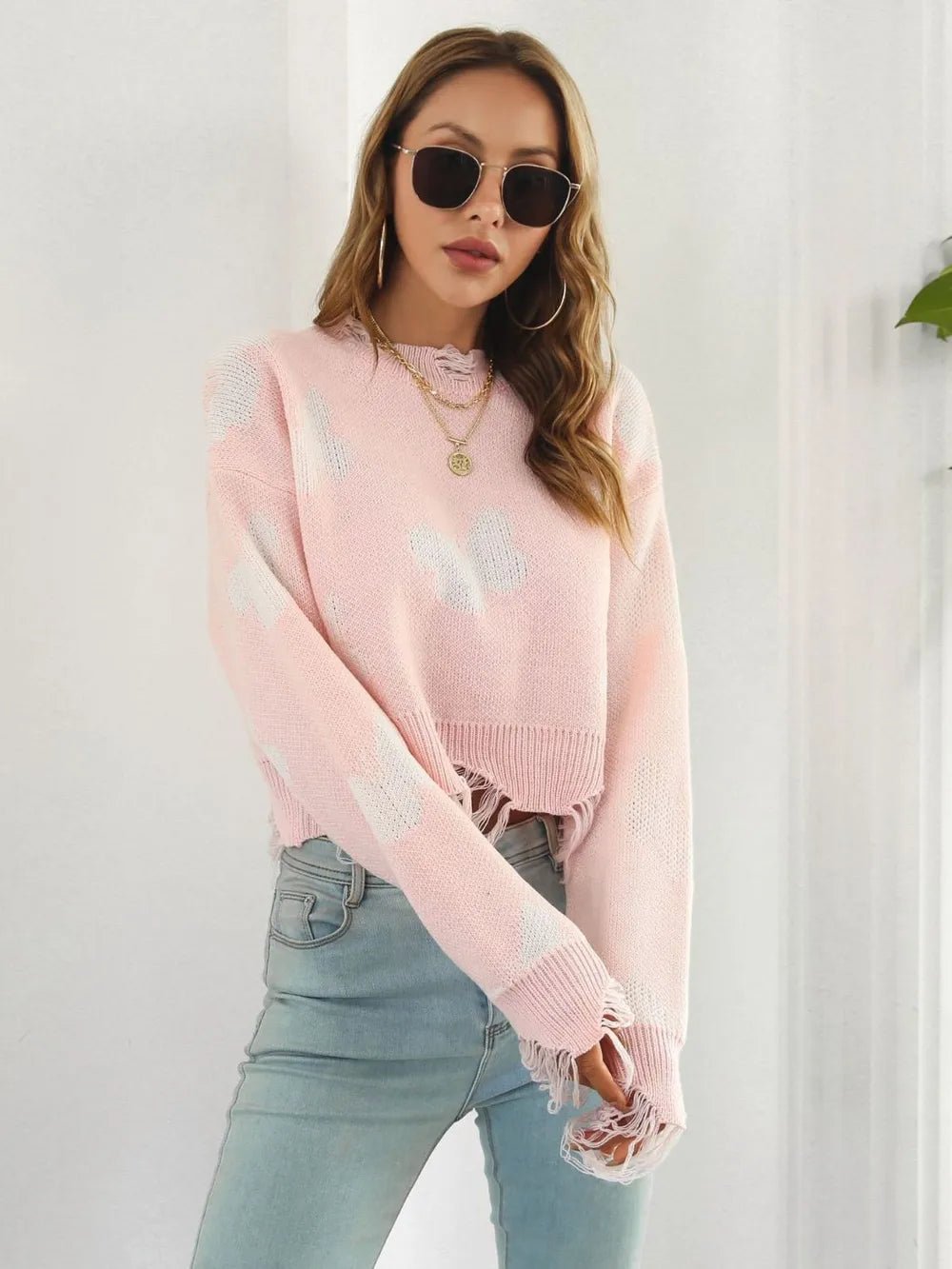 Distressed Butterfly Cropped Sweater - Style Chic Couture