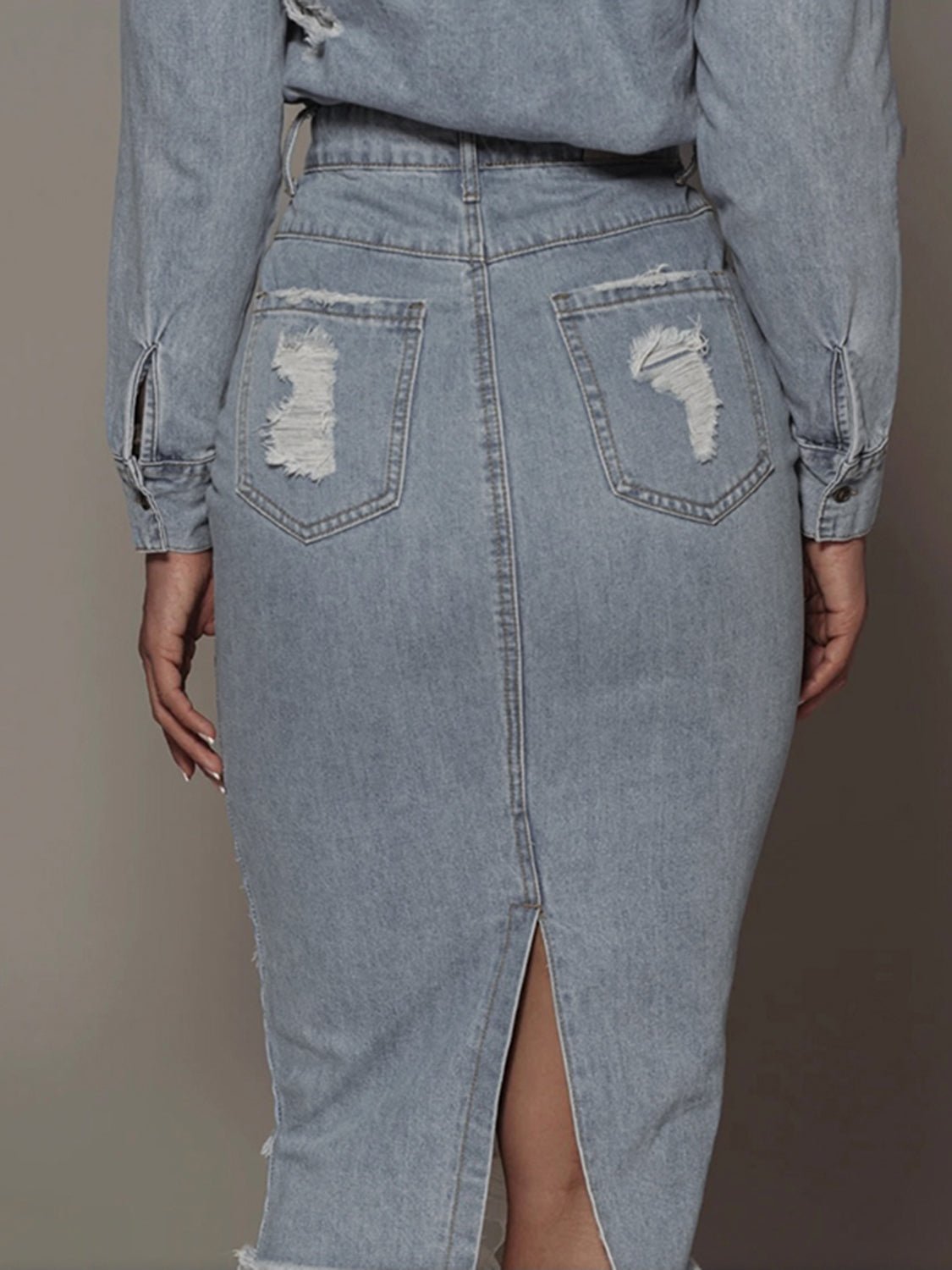 Distressed Slit Denim Skirt - Style Chic Couture