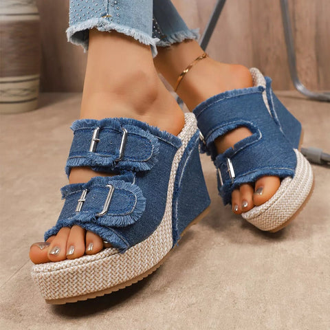 Double Buckle Wedge Sandals - Style Chic Couture