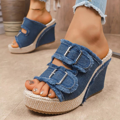 Double Buckle Wedge Sandals - Style Chic Couture