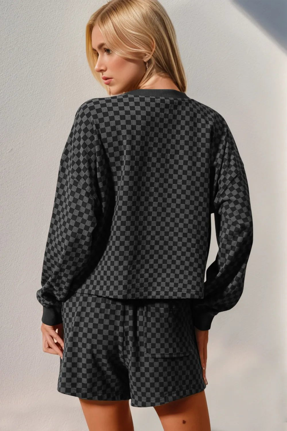 Double Take Checkered Half Button Top and Shorts Set - Style Chic Couture