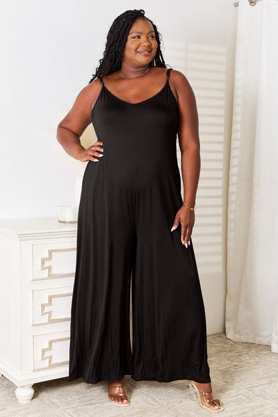 Double Take Full Size Soft Rayon Spaghetti Strap Tied Wide Leg Jumpsuit - Style Chic Couture