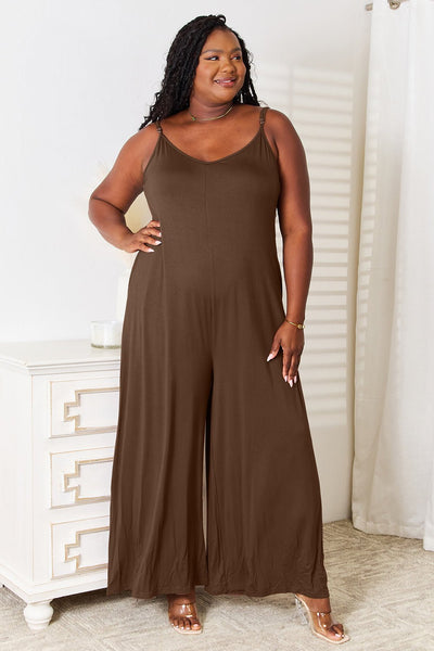 Double Take Full Size Soft Rayon Spaghetti Strap Tied Wide Leg Jumpsuit - Style Chic Couture
