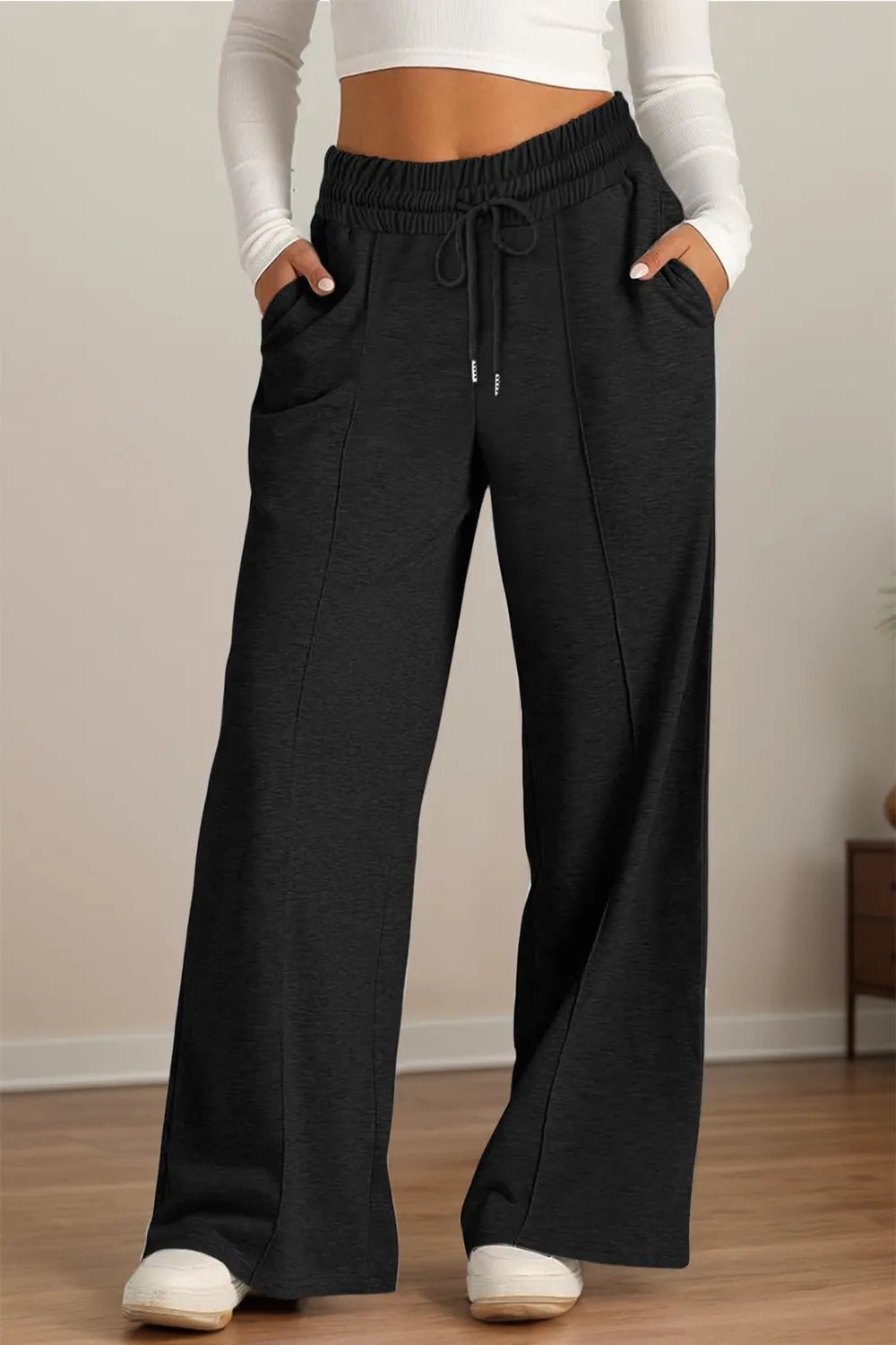 Drawstring Elastic Waist Wide Leg Pants - Style Chic Couture