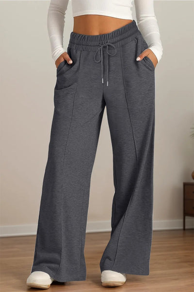 Drawstring Elastic Waist Wide Leg Pants - Style Chic Couture