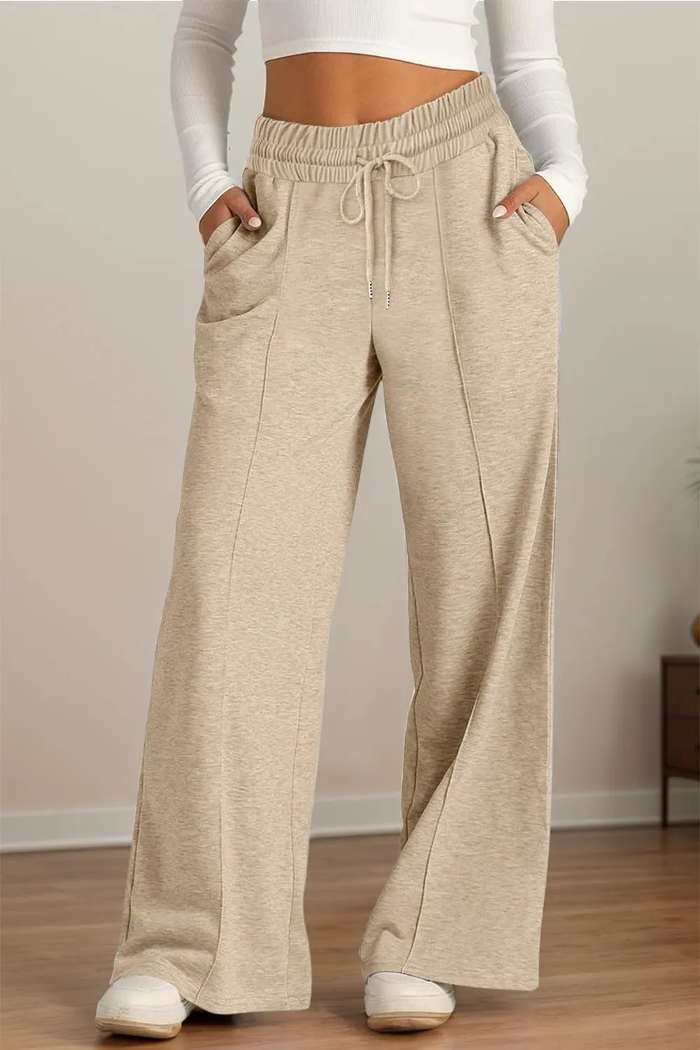 Drawstring Elastic Waist Wide Leg Pants - Style Chic Couture