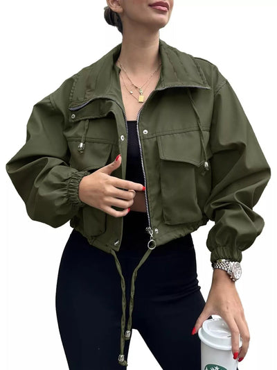 Drawstring Hem Zip Up Jacket - Style Chic Couture