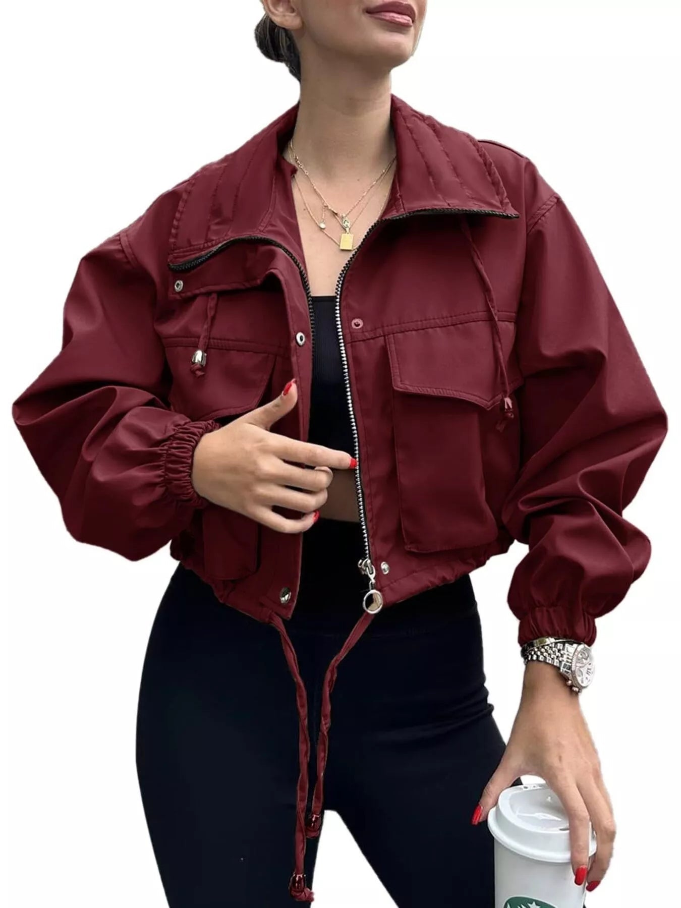 Drawstring Hem Zip Up Jacket - Style Chic Couture