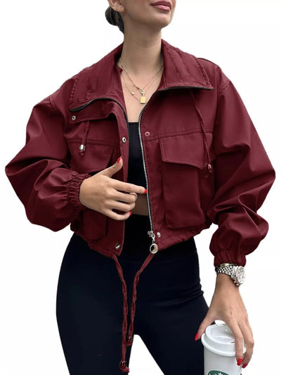 Drawstring Hem Zip Up Jacket - Style Chic Couture