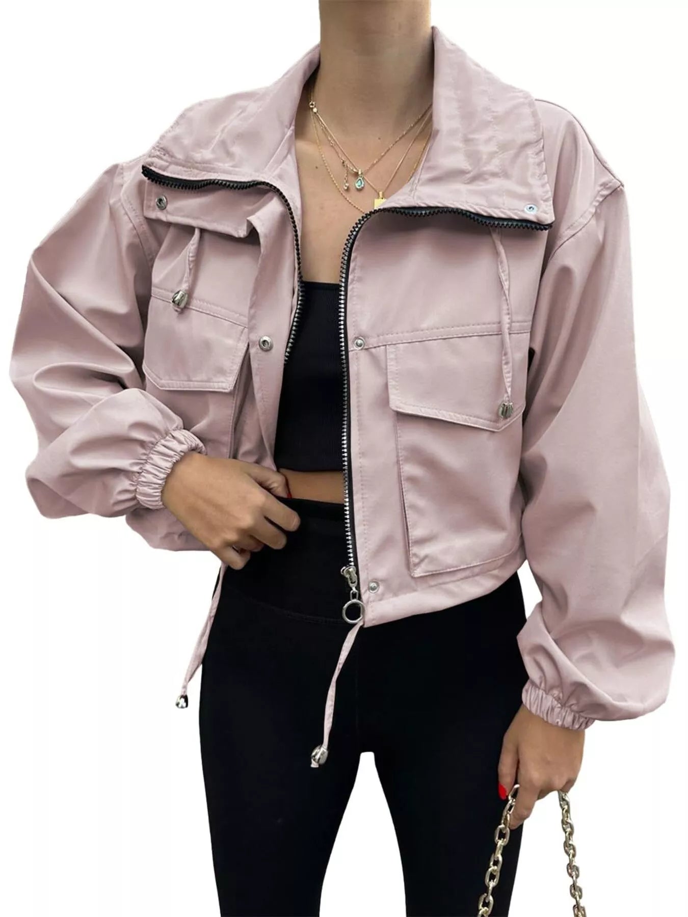 Drawstring Hem Zip Up Jacket - Style Chic Couture