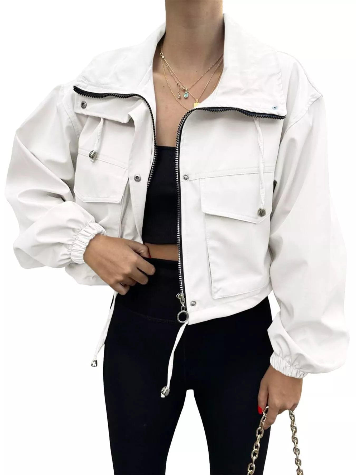 Drawstring Hem Zip Up Jacket - Style Chic Couture