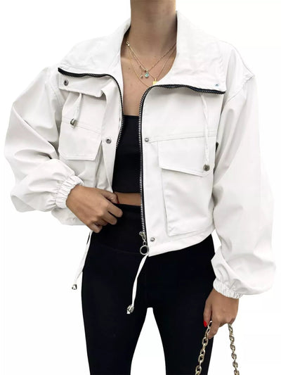 Drawstring Hem Zip Up Jacket - Style Chic Couture