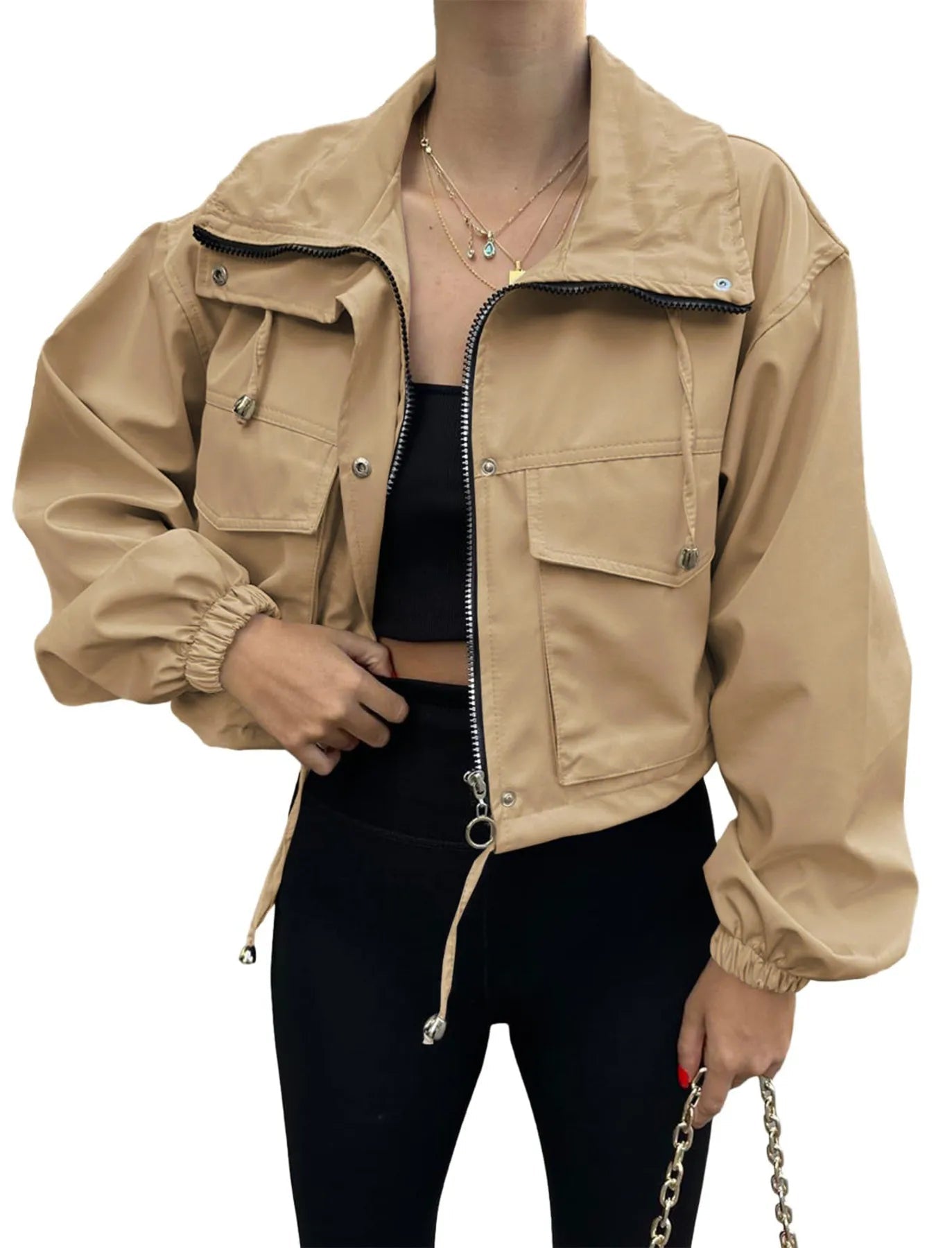 Drawstring Hem Zip Up Jacket - Style Chic Couture