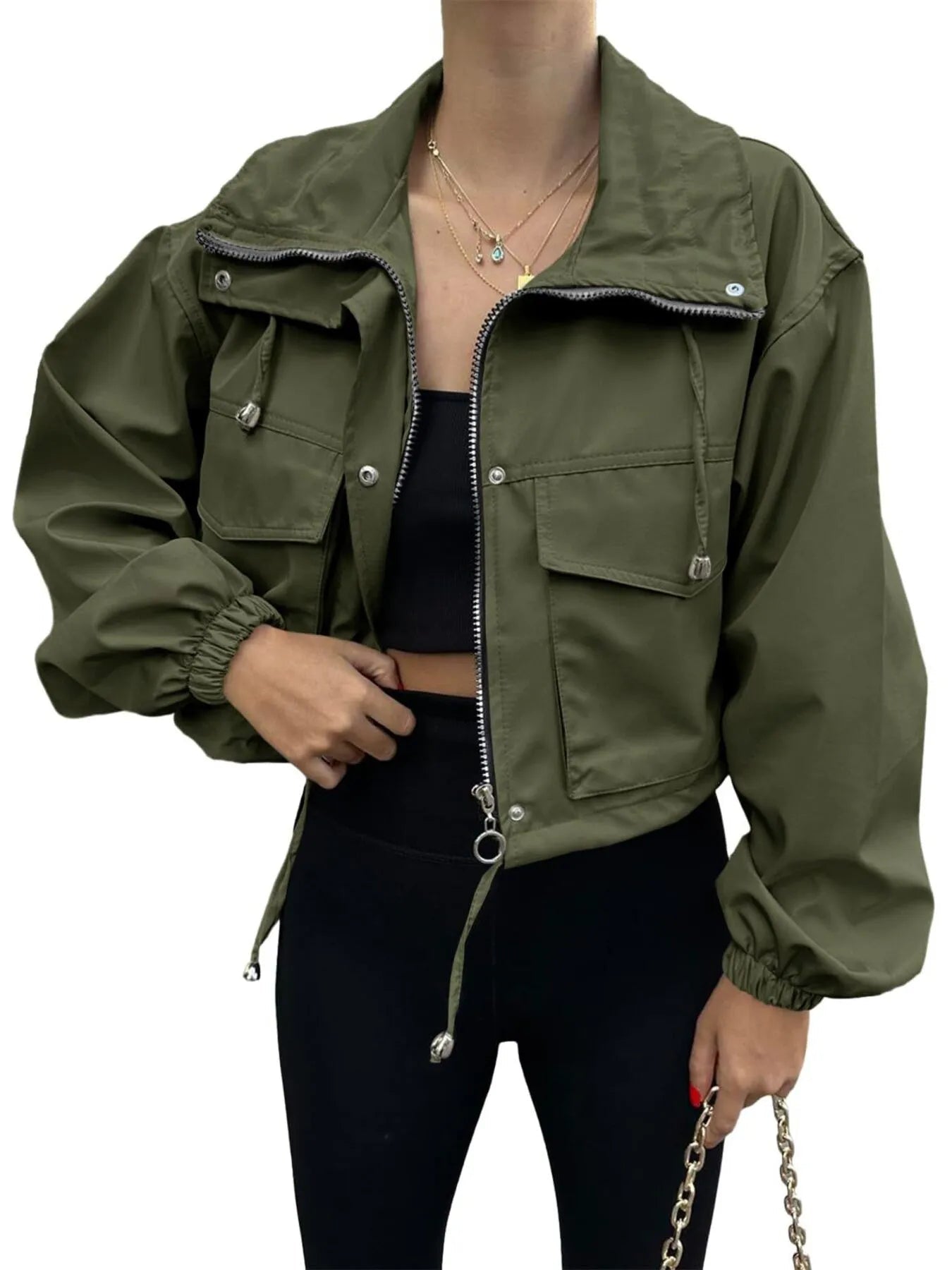 Drawstring Hem Zip Up Jacket - Style Chic Couture