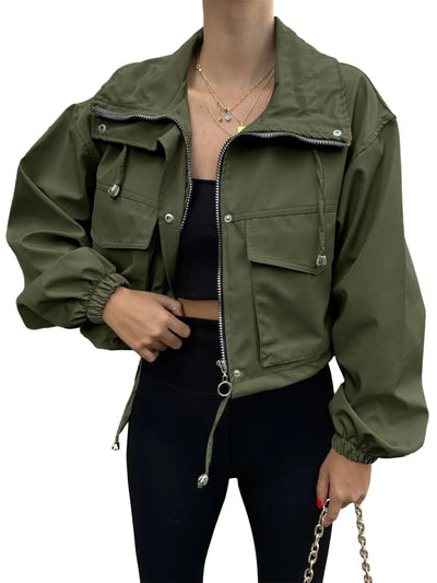 Drawstring Hem Zip Up Jacket - Style Chic Couture
