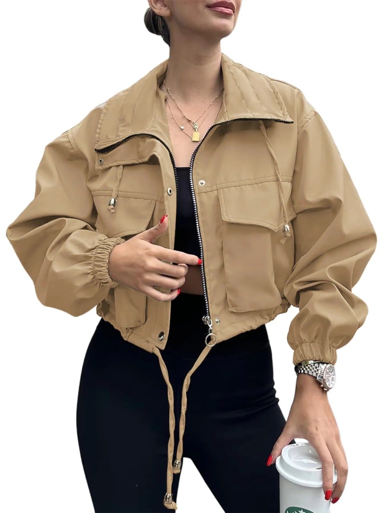 Drawstring Hem Zip Up Jacket - Style Chic Couture