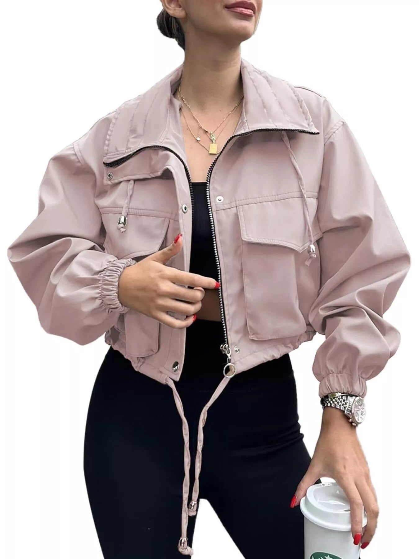 Drawstring Hem Zip Up Jacket - Style Chic Couture