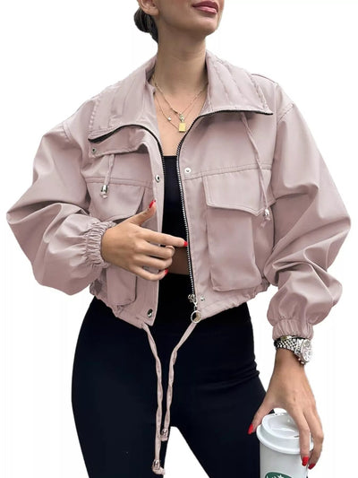 Drawstring Hem Zip Up Jacket - Style Chic Couture