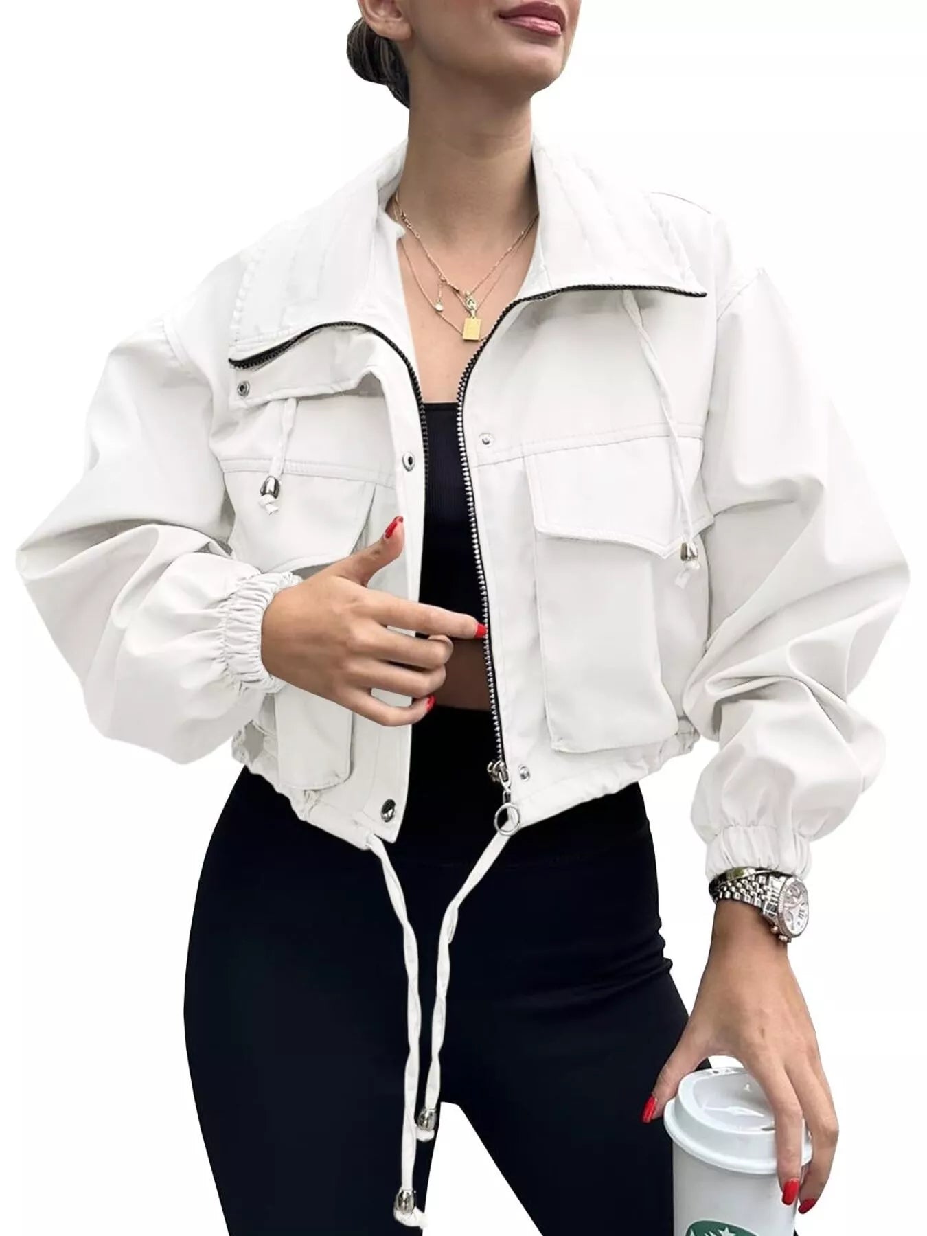 Drawstring Hem Zip Up Jacket - Style Chic Couture