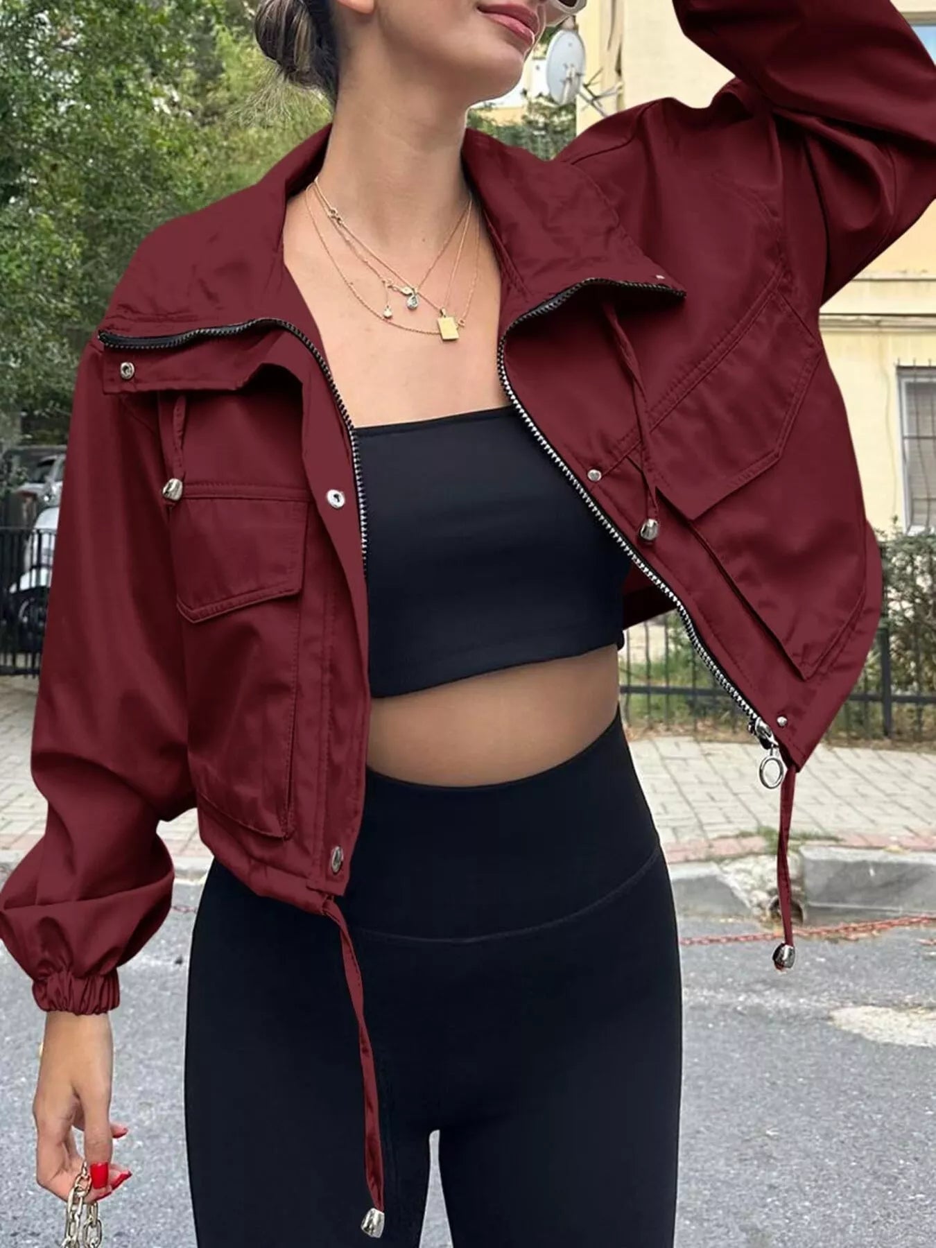 Drawstring Hem Zip Up Jacket - Style Chic Couture